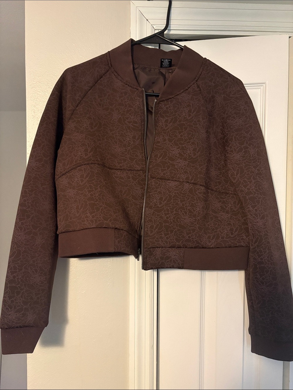 Balance Athletica Brown Cropped Floral-Print Bomber Jacket